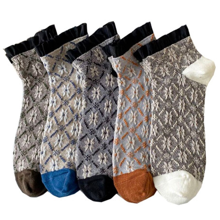 2 Pair Vintage Print Short Socks Women Kawaii Lolita Breathable Spring Summer 2023 New Fashion Ruffles Ankle Socks Shallow Mouth