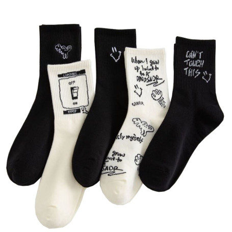 Socks Women Cartoon Dinosaur Letter Japanese Harajuku Printing Winter Socks Cotton White Cute Street Style Breathable Socken