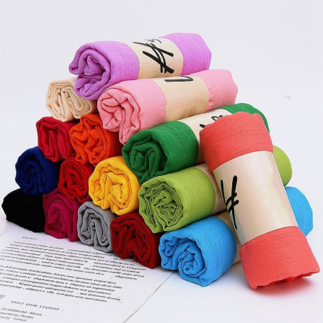 Classic Solid Color Scarf For Women Hijab Black White Scarves Thin Headband Muslim Headscarves