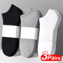3 Pairs/lot Men's  Breathable Short Boat Socks Casual Soft Comfy Socks Solid Color Black Gray White