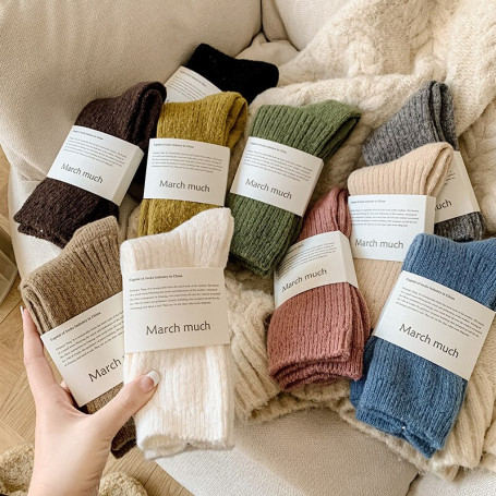 Girls Wool Socks Mid-Tube Thickened Japanese Retro Long Tube Solid Color Socks