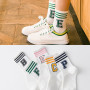 Classic Striped Letter Print Fashion Sporty Short Socks Girls Cute  Casual Cool Skateboard Cotton Socks