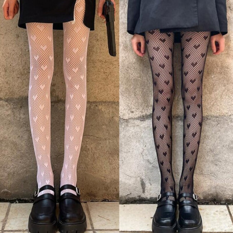 Women Sexy Lace Pantyhose Sweet Heart Pattern Tights Lolita Fishnet Stockings