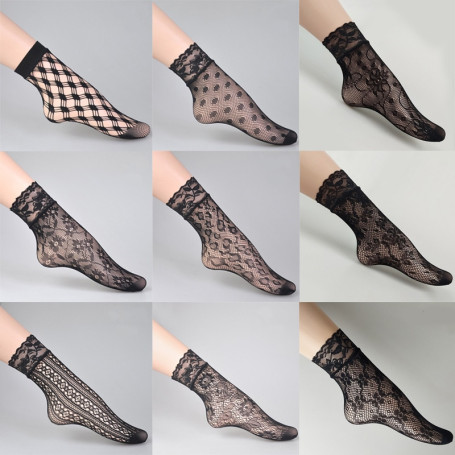 Elegant Women Lovely Fashion Sexy Soft Black Lace Ruffle Fishnet Mesh Lace Short Ankle Socks Ultrathin