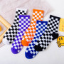 Fashion Harajuku Trend Women Checkerboard Socks Geometric Checkered Socks Men Hip Hop Cotton Unisex Streetwear