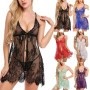 2PCS Sexy Lingerie See Through Lace Floral Deep V-Neck Push-Up Sleeveless Cardigan Sexy Thong Exotic Sets