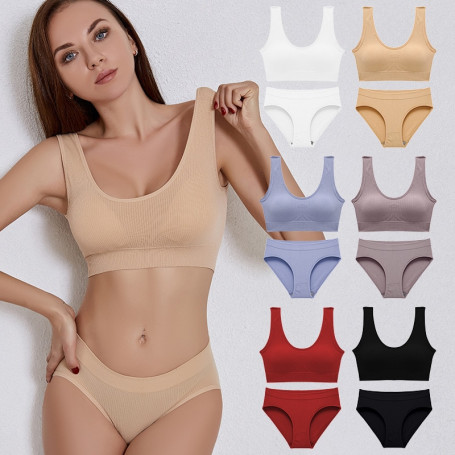 Sexy Seamless Tops Set High Waist Panties Women Wireless Underwear Suit Soft Padded Bras Set Backless Bralette Lingerie