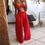 2 Piece Suits Boohoo Beach Outfits Solid Sleeveless Crop Tops wide Leg Long Pants Women Outfits