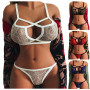 Women's Sexy Lace Erotic Lingerie Set Ladies Lace Breathable Lightweight Perspective Cross Band Underwear Set