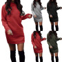 Vintage Vertigos Women Knit Dress Round Neck Long Sleeve Solid Color Sweater Dress