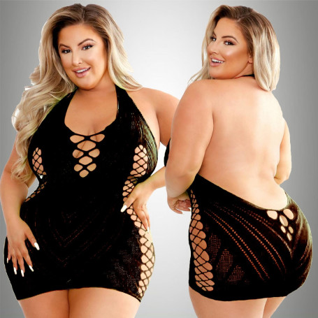 Plus Size Sexy Lingerie One-Piece Bodysuit Women  Set Sheer Rhinestone Underwear Transparent Open Strapless Erotic