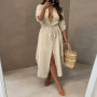 Women Plus Size Long Sleeve Loose Maxi Dress Button Down Up Shirt Long Dress With Pockets Robe femme tee