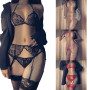 Sexy Lingerie Underwear Suits For Women 4Pcs/Set Lace Underwear Thongs Garters Stockings Flower Printed Bikini Suit New