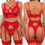 3pcs Sexy Lingerie Women Bra Panty Garters See Through Lace Underwear Erotic Lingerie Sets