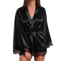 Women Satin Nightdress Silk Lace Lingerie Nightgown Sleepwear Sexy Robe Lady Long Sleeve Underwear