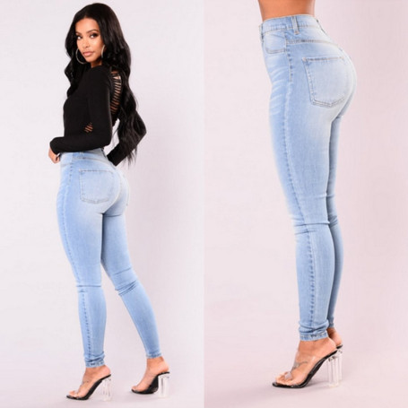 Sexy Jeans Women Denim Skinny Pants High Waist Stretch Push Up Leggings Slim Pockets Button Pencil