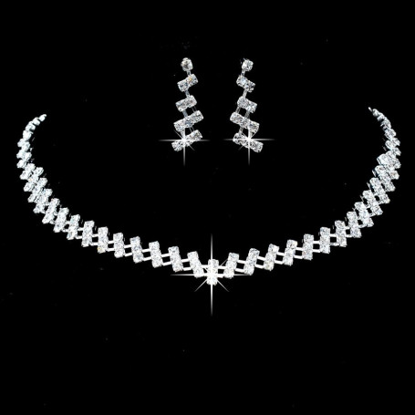 Luxury Wedding Bridal Jewelry Sets for Brides Crystal Rhinestone Women Necklace Earring Set Cuban Chain Silver Color  Jewelry