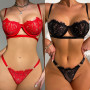 Lace Transparent Lingerie For Women Bra Set Floral Exotic Sheer Half Cup Bra Panty