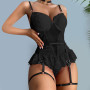 Sexy Embroidery Lace Lingerie Set Women Push Up Brassiere Romper With Garter Belt Sleepwear See Through Lingerie Exotic Intimate