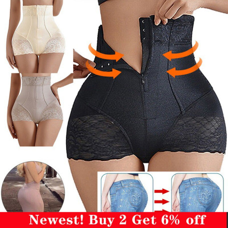 Body Shaper with Zipper Double Control Panties Women Shapewear Sexy Lace Waist Trainer