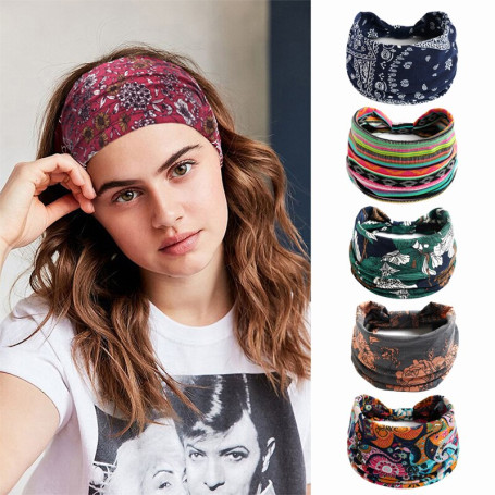 Bandanas Elastic Hair Bands Yoga Headband Women Headwear Print Vintage Cross Unisex Scrunchies Hair Accessories