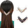 2pcs V-Shaped Rhinestone Side Clip Leaf Hairpin Hair Clip