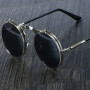 Retro Flip Round Sunglasses Men Women Metal Steampunk Style Sun Glasses Double Circular Clear Lens Eyeglasses