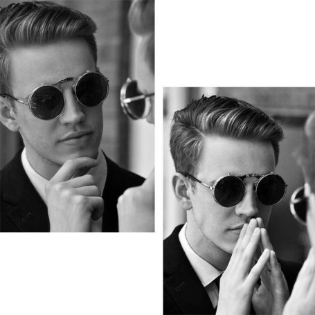 Retro Flip Round Sunglasses Men Women Metal Steampunk Style Sun Glasses Double Circular Clear Lens Eyeglasses