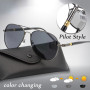 Photochromic Polarized Sunglasses UV400 Pilot Style Color-changing Lens Men Anti-glare Driving Eyeglasses