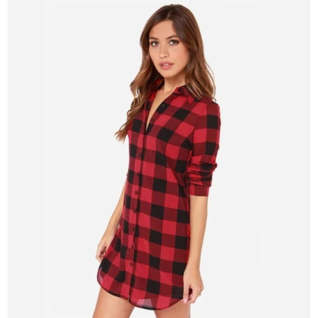 Women Tops And Blouse Europe New long-sleeved Red White Plaid Lattice Shirt Plaid Long Blusas Clothing Vestidos LBD1545