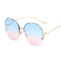 Unisex Luxury Round Gradient Sunglasses Metal Curved Temples Eyewear Ocean Rimless Fashions UV400