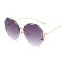 Unisex Luxury Round Gradient Sunglasses Metal Curved Temples Eyewear Ocean Rimless Fashions UV400