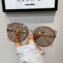 New Vintage Cat Eye Round Sunglasses Women's Korean Version Metal Rimless Gradient Sun Glasses Luxury Shades UV400