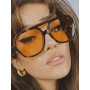 Vintage Oversized Sunglasses Women Retro Brand Big Frame Black Yellow Ins Style Square Glasses