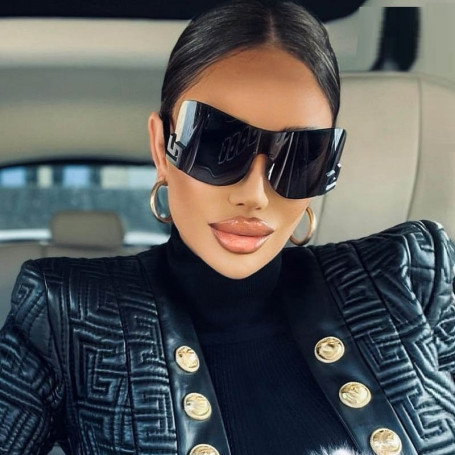 Celebrity Luxury Women Wrap Around Shield Sunglasses Oversized Glasses Female Rimless Sun Glasses Men