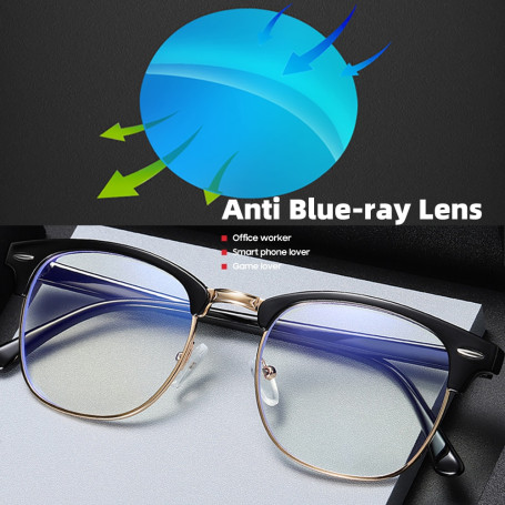 Classic Semi Rimless Anti Blue Light Blocking Glasses Men Square Ray Filter Eyeglasses Frames Computer Women Goggles