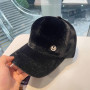 M Letter Rabbit Fur Blended Cap Ins Tide Brand Female All-match Plush Hat Suitable For Face Big Baseball Caps