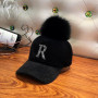 Rhinestone Letter Baseball Cap Fashion Pompom Snapback Caps Fur Ball