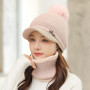 Women's Knitted Flat Tongue Hat Two Piece Set Rabbit Hair Letter Ear Protection Neck Waiver Wool Hat