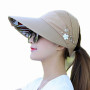 Women Foldable Sun Hat Pearl Flower Visor Sunscreen Floppy Cap Female Outdoor Casual