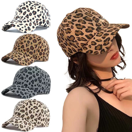 Leopard Print Cap Men's Women's Corduroy Animal Print Sun Hat Adjustable