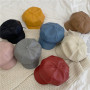 Fashion Women Solid Color PU Leather Caps Octagonal Cap Casual Vintage Hats
