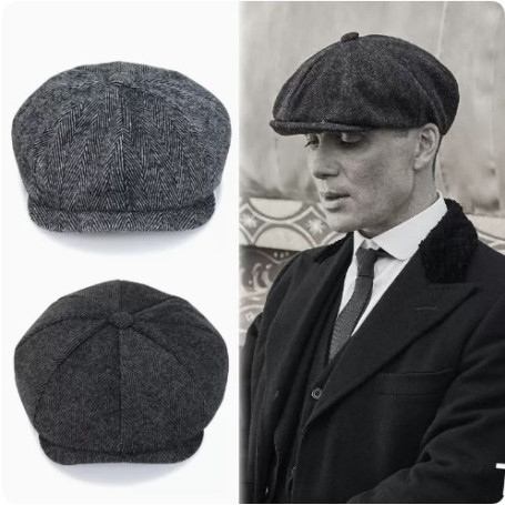 Male Herringbone Flat Caps with Brim Street Hats Peaked Octagonal Berets Vintage Painter Beret Wool Hat