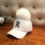 Fashion Rhinestone Letter R Print Soft Pompom Adjustable Faux Fur Caps