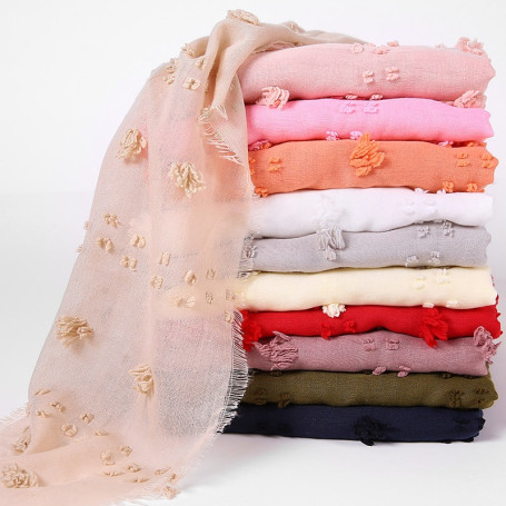 Flocked bubble chiffon scarf hijabs for Muslim women solid color breathable