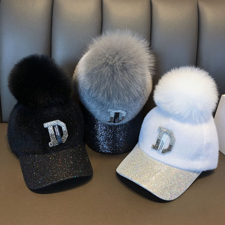 Winter Hip Hop pompon baseball Cap Women Thick Warm Bone Snapback Hat Female Fashion Polyester Fur Pom Pom Hats