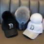 Winter Hip Hop pompon baseball Cap Women Thick Warm Bone Snapback Hat Female Fashion Polyester Fur Pom Pom Hats