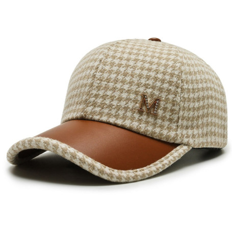 Women's Plaid Letter Snapback Caps Ladies Casual Soft Top Bone Hats