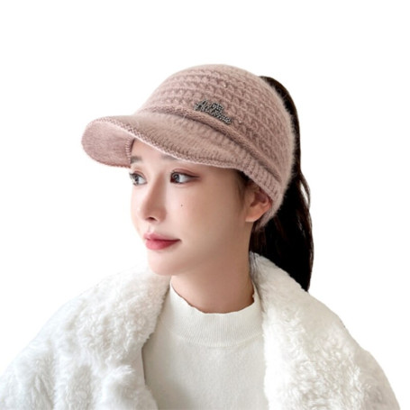 New wool hollow top hat for women's warm ear protection