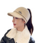 New wool hollow top hat for women's warm ear protection